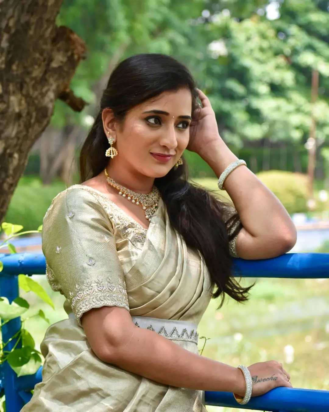 Telugu Actress Viraajita in Beautiful Green Saree Blouse